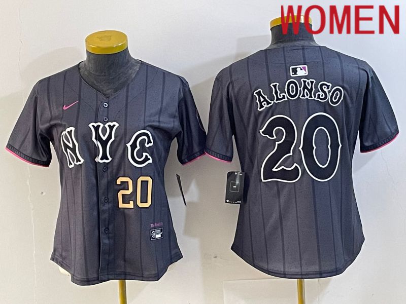 Women New York Mets #20 Alonso Black City Edition 2024 Nike MLB Jersey style 3->women mlb jersey->Women Jersey
